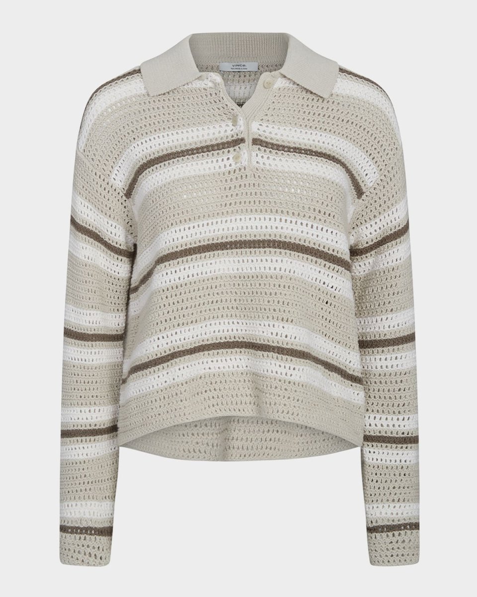 Mesh Stripe Button Polo Top